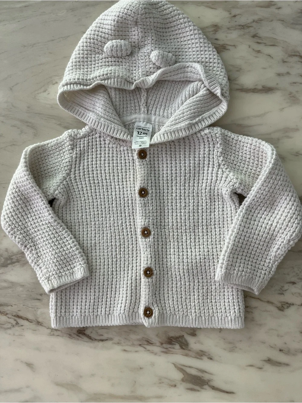Knit Hooded Cardigan & Floral Button Sweater Set